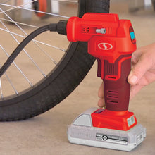 Load image into Gallery viewer, Sun Joe 24V-AJC-LTE-RED 24-Volt iON+ Cordless Portable Air Compressor Kit | W/ 2.0-Ah Battery, Charger, Storage Bag, and Nozzle Adapters (Red)