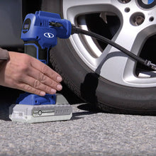 Load image into Gallery viewer, Sun Joe AIRJ24C-SJB Portable Digital Cordless Air Compressor with Nozzle Adapters and Case | 24-Volt | 2.0-Ah (Blue)