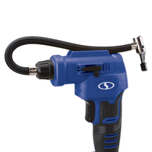 Load image into Gallery viewer, Sun Joe 24V-AJC-LTE-SJB-RM 24-Volt iON+ Cordless Portable Air Compressor Kit with Nozzle Adapters, Automatic Digital Pressure Gauge, Built-in LED Light & Case, and 2.0-Ah Battery and Charger (Blue) (Certified Refurbished)